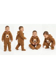Resim Pekminibebe 6/24 Ay Peluş Kumaş Çift Fermuarlı Bebek Tulumu Kahverengi 