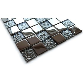 Resim MozaiKristaL Mutfak Tezgah Arası ve (Zemin Hariç) Iç Dekorasyon Uygulamaları Için Gümüş Krom Kristal Cam Mozaik. Cam Ölçüsü: 48X48X6 Mm. File Karo Ölçüsü: 30X30 Cm. ( 1 Kutu = 11 Karo File = 1 M2 Fiyatıdır ) 