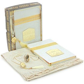 Resim Çeyizlik Taşlı Zikirmatik Yasin Kitabı Dini Hediyelik Gelin Bohça Seccade Seti Beyaz 