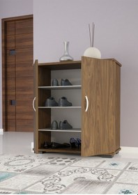 Resim 2 Kapaklı 4 Bölmeli Ayakkabılık Ayakkabı Dolabı Ceviz 