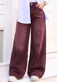 Resim Tesettür Diyarı Kadın Retro Baggy Kot Pantolon- Bordo 