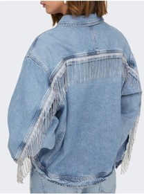 Resim Onlsunset Ls Rhınestone Jacket Red Dnm Kadın Light Blue Denim Denim Ceket - 15342631 Denim 