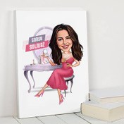 Resim Güzelliğine Önem Veren Kadın Karikatürlü Kanvas Tablo 