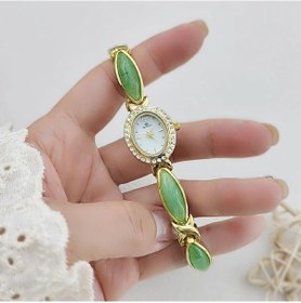 Resim Fochsia Elegant Yeşil Zirkon Kadın Kuvars Saati Altın Çelik Bileklik Pointer Gösterge Diğer 