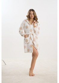 Resim Kadın Kısa Kapüşonlu Süpersoft Ekru Sabahlık C4t5n2o61 001 