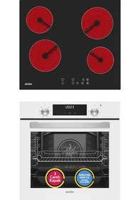 Resim Simfer 9 Fonksiyon QS Beyaz Dijital Power Turbo Elektrikli 2'li Ankastre Set (Fırın + Elektrikli Ocak) 