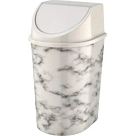 Resim CetKing Kapaklı Çöp Kovası, Mermer Desen Beyaz 10 Litre, Şık Ev ve Ofis Mutfak Banyo Kutusu (Beyaz, 1000ML) 