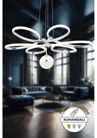 Resim Krom Lüks 3 Renk Ledli Kumandalı Çiçek Avize Beyaz 