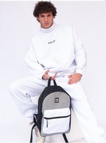 Resim Unisex Beyaz Gri Siyah Su Geçirmez Okul Ve Sırt Çantası Beyaz - Gri 