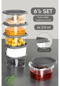Resim 6'lı Kapaklı Kahvaltı Seti - Kahvaltılık Saklama Kabı Seti 210 Ml - Gri 