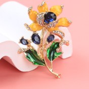 Resim Rhinestones ile şık sarı çiçek broşu, taklit bitki enamlı pin, giysi ve çanta için moda aksesuarı 