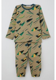 Resim Breeze Erkek Bebek Pijama Takımı Renkli Fırça Vuruşu 9 Ay-3 Yaş, Haki Yeşil Haki Yeşil 