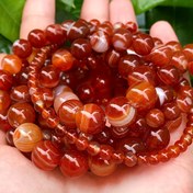 Resim Doğal Taş Kırmızı Karneol Çizgili Akik Boncuklar Takı Yapımı DIY Bileklik Kolye için 4/6/8/10mm 