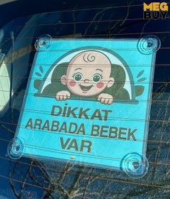 Resim MEGBUY Dikkat Arabada Bebek Var Yazılı Bebek Araba Cam Süsü Oto Aksesuar Vantuzlu 