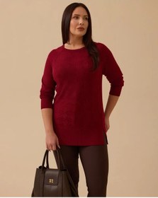 Resim Büyük Beden Örgü Desenli Triko Gala-xi Bordo 