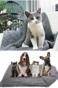 Resim Peluş Gri Kedi Köpek Yatağı Battaniyesi Evcil Kedi Minderi Yuvası Evi Kulübesi Matı Örtüsü 60x90 cm 