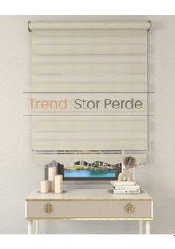 Resim Geniş Plise Krem Boncuklu Zebra Stor Güneşlik Perde Opak Krem 