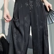 Resim Şık Siyah Çiçek Baskılı Kadın Elbise Pantolonu - Yüksek Bel Düz Paça Ofis ve Günlük Giyim, Fermuar Detaylı Esnek Olmayan Polyester, Makinede Yıkanabilir, Günlük Şık Kıyafet | Çiçekli Pantolonlar | Karmaşık Detaylandırma 