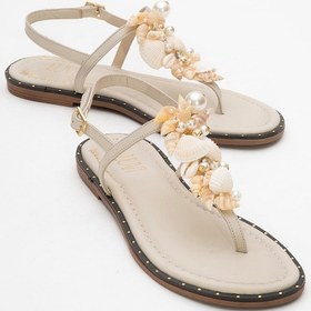 Resim Luvishoes Luvi Shoes Joe Bej Deniz Kabuklu Hakiki Deri Parmak Arası Kadın Sandalet Bej 