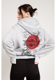 Resim Jahr Marc Dragon Baskılı Gri Oversize Kadın Sweatshirt 