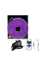 Resim Powerr Led Aydınlatma 5 Metre 12 Volt 6x12 Mm Esnek Mor Neon Led 12a Tek Renk Kumandalı Rf Dimmer 3a Plastik Adaptör Set 