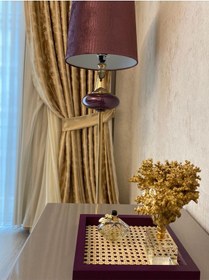 Resim Rattan Hazeran Kare Tepsi Mor-24x24 Cm %100 Doğal Hazeran 