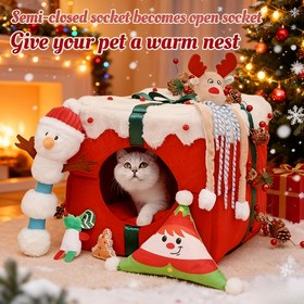 Resim Dört Mevsim Kedi Mağarası Yatağı - Çıkarılabilir Hafızalı Köpük Pedli, Nefes Alabilen Çift Katmanlı Tasarım, Yaz için Kendinden Soğutmalı ve Sıcak Kışlık Saklanma Yeri (çıkarılabilir ve yıkanabilir), en iyi Noel hediyesi, Evcil Hayvan Saklanma Yeri, Rahat Evcil Hayvan Yatağı, Art Deco Tarzı, Çıkarılabilir Kılıf 