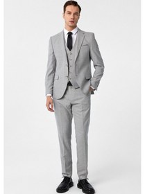 Resim Süvari Gri Slim Fit Desenli Mono Yaka 6 Drop Yelekli Klasik Takım Elbise 