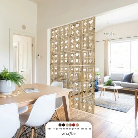 Resim Makta ® Perde Paravan | Lazer Kesim Ahşap Sarkıt Seperatör, 4'lü Panel Levha Seti 