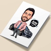 Resim Siyah Spor Arabalı Erkek Karikatürlü Tebrik Kartı 