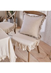 Resim El Yapımı Buldan Yıkanmıs Keten 4 Tarafı Fırfırlı Sandalye Minderi Naturel 