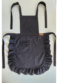 Resim Keten Fırfırlı Bohem Mutfak Önlüğü Siyah 