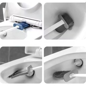 Resim Mucit Home 2 Bölmeli Klozet Fırçası Silikon Esnek Duvara Monte Wc Tuvalet Temizlik Fırçası Seti Renkli 