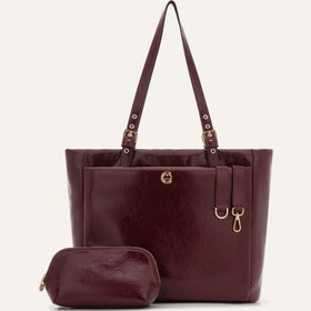 Resim Minore Kırışık Vişne Deri Gold Bebek Çantası 