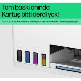 Resim Hp Wi-Fi Destekli Renkli Akıllı Tanklı Yazıcı Kablosuz Fotokopi ve Tarama Özellikli Çok Fonksiyonlu Yüksek Kapasiteli Ev ve Ofis Cihazı 