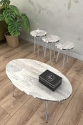 Resim Rupon Home Decor Zigon Ve Orta Sehpa Set Takım Elips-antik Beyaz Desenli Gümüş Metal Ayak 