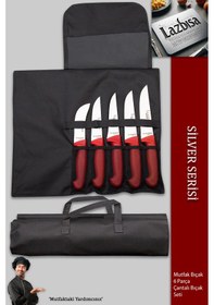 Resim Silver Serisi Çantalı 5 Li Mutfak Gastronomi Bıçak Seti Mft-254 Kırmızı - Siyah 