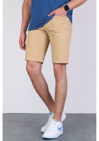Resim HLT Jeans Erkek Bej Slim Kesim Comfort Likralı Esnek Jeans Şort Thomas-Bej 001 