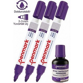 Resim Mor Yazı Tahta Kalemi 3 Adet Ve Yazı Tahta Mürekkebi 30 Ml 1 Adet Doldurulabilir Tahta Kalemi Beyaz Yazı Tahtası 