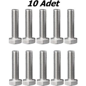 Resim 10'lu Paslanmaz Krom Civata. M8. Boy:50mm. Tekne Marin Civata 