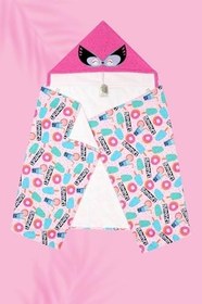 Resim Hamur Kapşonlu Çocuk Plaj Havlusu Summer Cute Fusya Önü Cırtlı 