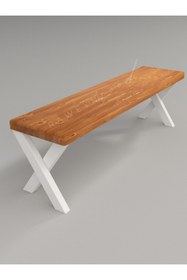 Resim deryawood Raweyn Masif Ahşap Andora Bank Beyaz Ayak 37*200*45cm 