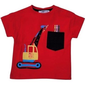 Resim Çikoby Erkek Bebek Çocuk İş Makina Baskılı Kırmızı Tshirt-12096-kırmızı Kırmızı 