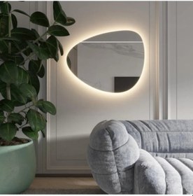 Resim 60x75 Cm Modern Organik Form Led Banyo Aynası Dokunmatik Dimmerli, 3000k Beyazışığı Sarı 