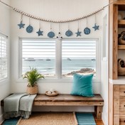 Resim Serin Deniz Yıldızı ve Deniz Kabuğu Dalga Bayrağı - Ahşap Boncuklarla Yaz Deniz Dekoru, Anneler Günü, Babalar Günü ve Plaj Temalı Etkinlikler İçin İdeal, Plaj Temalı Dekor 