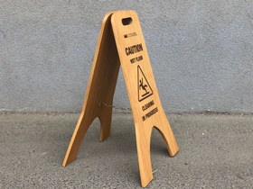 Resim Kaygan Zemin Tabelası Ayaklı | Ahşap Katlanır Çift Taraflı Taşınabilir - 1 / Pleksi üzeri UV baskı 