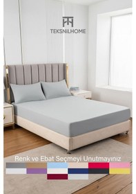 Resim Ranforce Gri Pamuklu Tek / Çift Kişilik Battal Tam Kenar Lastikli Çarşaf 14 Renk Fıtted Gri 