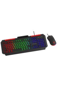 Resim Gamebooster Knight KM-11B Rainbow Aydınlatmalı Kablolu Oyuncu Klavye & RGB Mouse Set - Siyah 