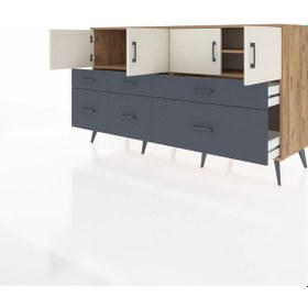 Resim Kronos Konsol 4 Raflı 6 Çekmeceli 4 Kapaklı 176x59x99 Çam-aytaşı/ Çam-aytaşı/antrasit 