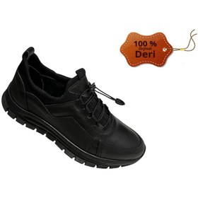 Resim JS Erkek % 100 Hakiki Deri , Sneaker Ortapedik Ayakkabı Casual Man Siyah 